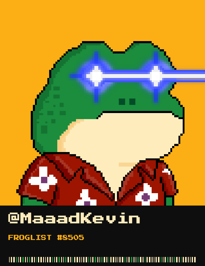 MaaadKevin's tweet photo. Just got on the @zecfrogs list 🐸
6,969 pixel frogs on ZEC. Free mint.
FROGLIST #8505 sealed. set your frog as your PFP to climb the list. #ZECFrogs $ZEC https://t.co/KxqOJCbrli