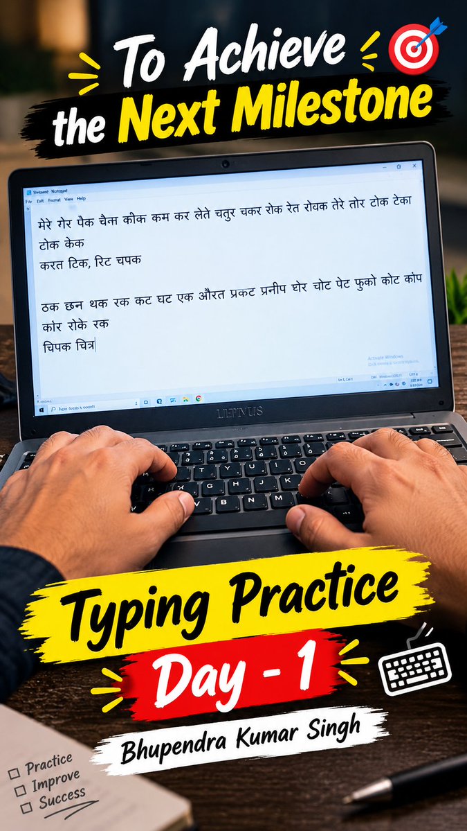 BHUPEND09787522's tweet photo. 🎯 To Achieve the Next Milestone! 🚀
⌨️ Typing Practice Day - 1 शुरू!
UPSSSC, Kruti Dev 010, UPSSSC JA Preparation, Hindi Typing Test, Junior Assistant Typing Test, Typing Speed
#UPSSSC #JuniorAssistant #HindiTyping #TypingPractice #UPSSSCJA https://t.co/hHvFZpOEED