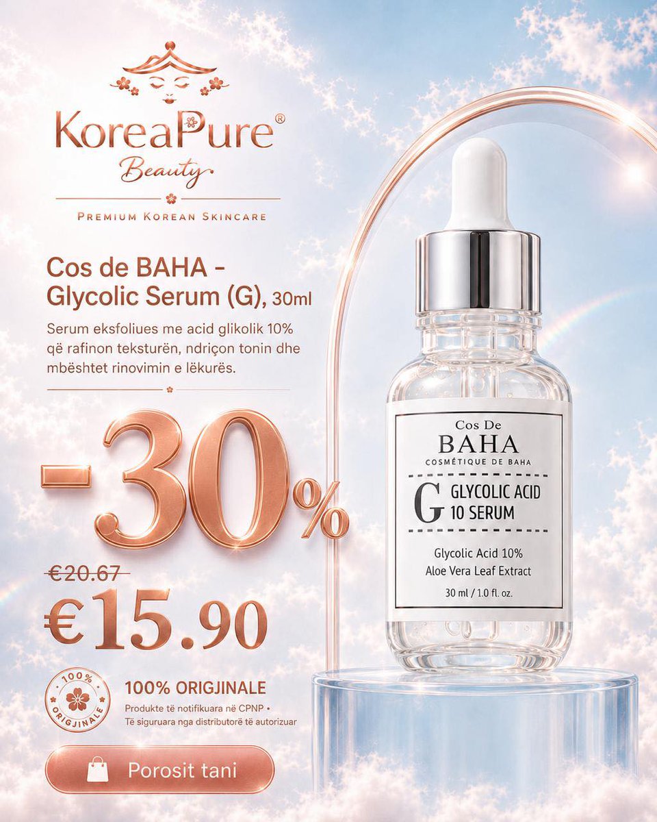 miajohnsoncqsit's tweet photo. COS DE BAHA – GLYCOLIC ACID 10% SERUM (G) | 30 ml

Exfoliating serum with 10% glycolic acid (AHA) that helps remove dead skin cells, leaving skin smoother, more even and brighter. Benefits
• Exfoliates the skin’s surface
• Helps improve rough https://t.co/Qd0IMAf0Ki