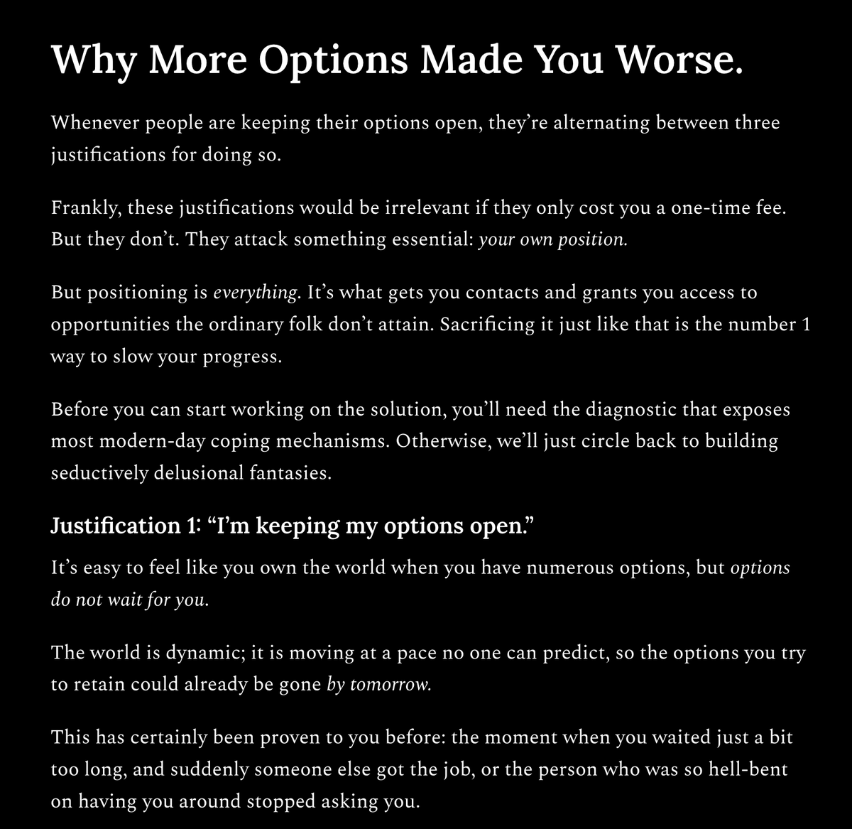 incentivising's tweet photo. What no one really tells you is that having more options can ruin your life. https://t.co/l9i4JR8zFe