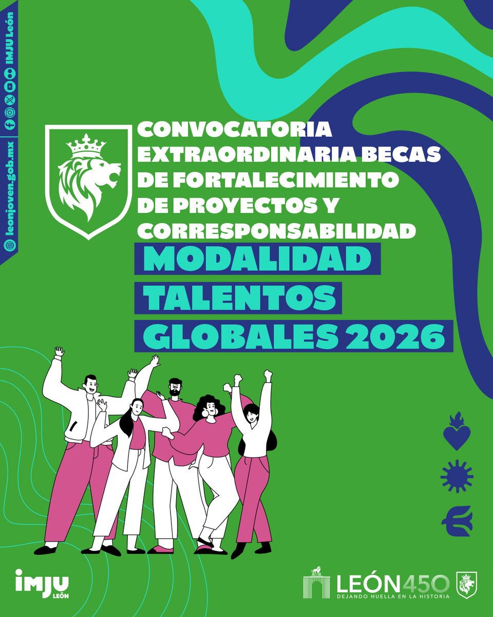 IMJULeon's tweet photo. 🌍✨ ¡Todavía estás a tiempo de ser parte de Talentos Globales 2026!
Si dominas el inglés y quieres compartir tu talento e impulsar a otras juventudes. 🌎💫
👉 Regístrate aquí:https://t.co/O68h7UX7QE

#SomosGrandes #SomosFuertes #SomosLeón 🦁 https://t.co/Xb2AorW3Ja