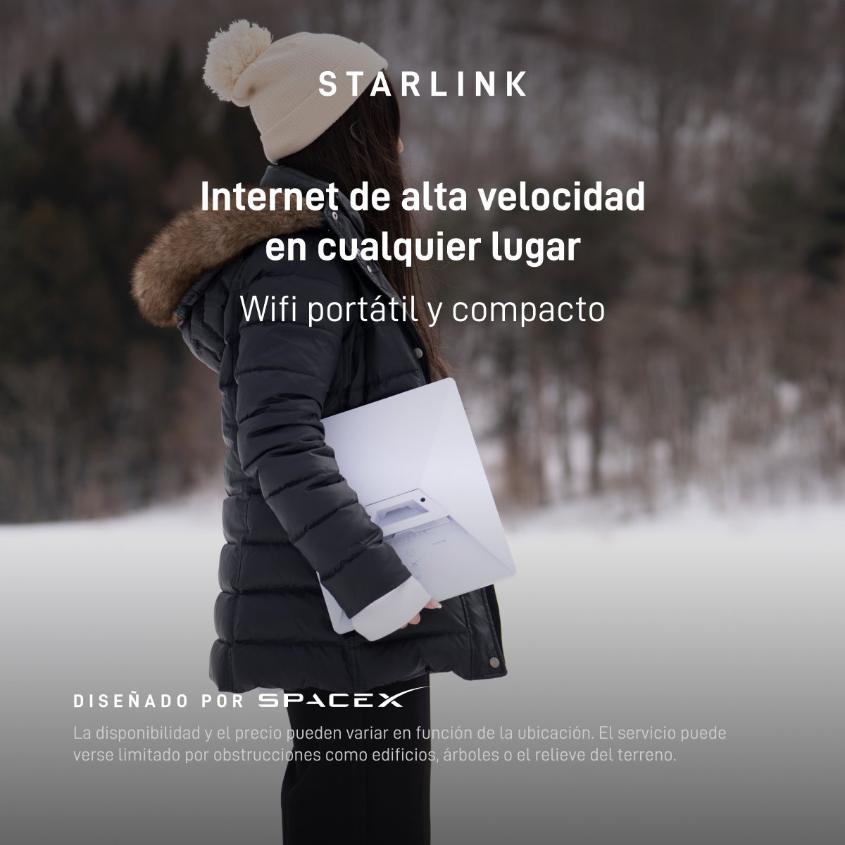 Starlink's tweet photo. Starlink ofrece internet rápido y confiable en las zonas más rurales y remotas. Starlink es portátil, fácil de instalar y funciona en cualquier lugar. 

Haga su pedido en línea en pocos minutos.