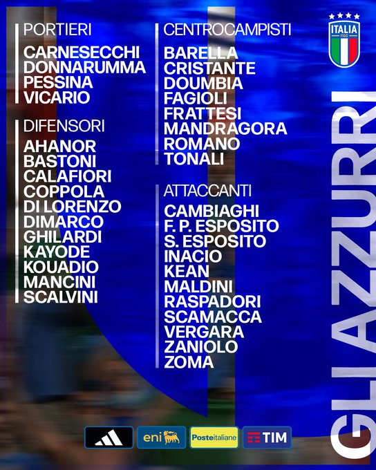 NazionaleNews's tweet photo. 🇮🇹 Voici la liste de Roberto Mancini pour les matchs contre la Belgique 🇧🇪, Turquie 🇹🇷 et la France 🇫🇷 https://t.co/Li5yYd1zNc
