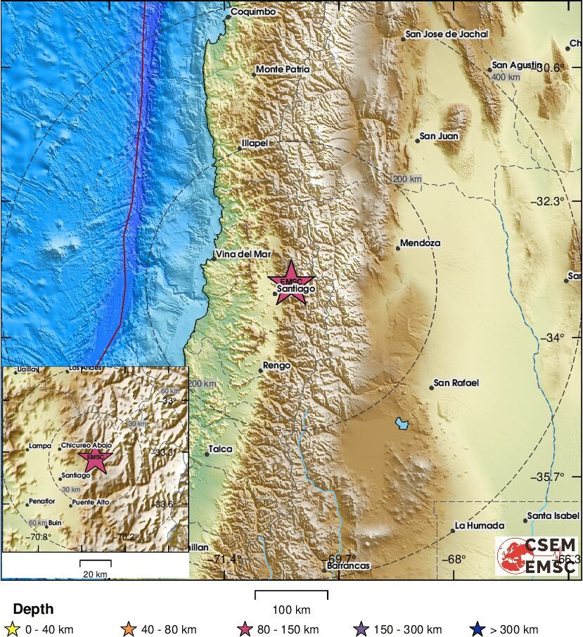 LastQuake's tweet photo. 🔔#Earthquake (#sismo) M4.9 occurred 26 km NE of #Santiago (#Chile) 2 min ago (local time 13:52:08). More info at:
📱https://t.co/QMSpuj6Z2H
🌐https://t.co/ah5OfCy8WZ
🖥https://t.co/It7W8T6WNF https://t.co/N2PbTwk2hf