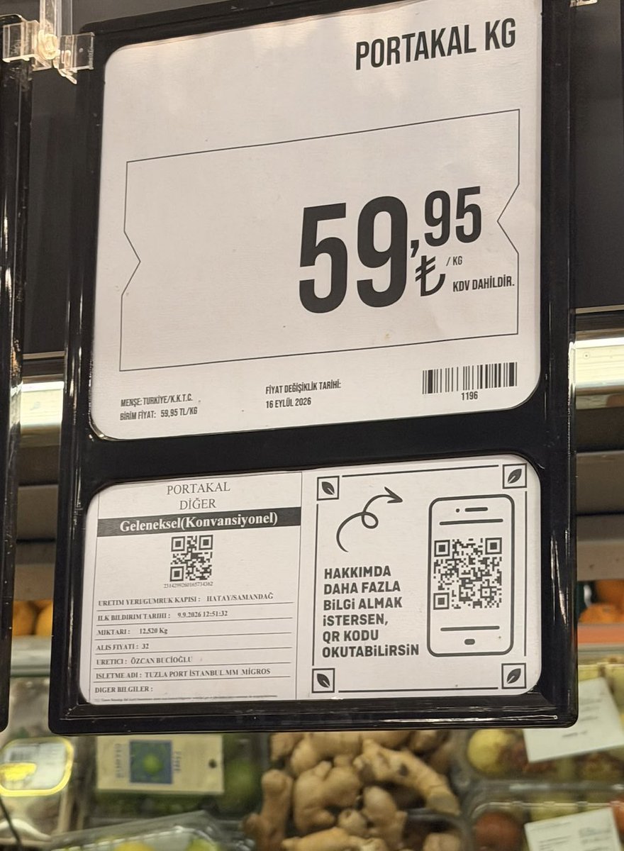gidadedektifi's tweet photo. Kg fiyatı 59,95₺'ye satılan portakalların hale sadece 14₺'ye geldiğini yine Ticaret Bakanlığı'nın Hal Kayıt Sistemi'ndeki resmi veriler üzerinden görüyoruz!
Yani portakalların da halden markete gelene kadar fiyatı 4'e katlanıyor! Peki bakanlık bunları görmüyor mu?
@ticaret https://t.co/W9Jlm8Qvsl