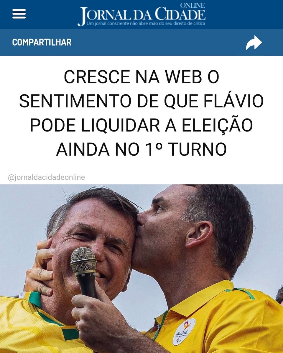 JornalDaCidadeO's tweet photo. CRESCE NA WEB O SENTIMENTO DE QUE FLÁVIO PODE LIQUIDAR A ELEIÇÃO AINDA NO 1º TURNO

A campanha e aliados de Flávio Bolsonaro (PL) cogitam uma vitória sobre Lula (PT) já no primeiro turno na disputa para presidente nas eleições de 2026. O próprio candidato vem falando abertamente sobre essa possibilidade.

Trackings internos estariam mostrando uma diferença bem mais favorável para Flávio, o que animou a campanha. Em propaganda nas redes sociais, o PL escreve "não deixe para depois o que podemos decidir no primeiro turno".

Por outro lado, com relação aos institutos de pesquisa, Flávio Bolsonaro está à frente de Lula em seis institutos: AtlasIntel, PoderData, Gerp, Futura, Nexus/BTG e Quaest. Na Nexus, pela primeira vez na série.

Entre esses institutos tem pesquisa presencial, telefônica e online e todas apontam para o mesmo lado. No Sudeste Flávio já estaria com 16 pontos de vantagem, Sul com 59%, e o Nordeste já não é o muro de 2022.

Governo Lula reprovado por 50% e o STF sem a confiança de 56% dos brasileiros.

A impressão é de que o eleitor entendeu que Lula é o sistema. Lula é Moraes. Moraes é Lula.

Matéria do Jornal da Cidade Online