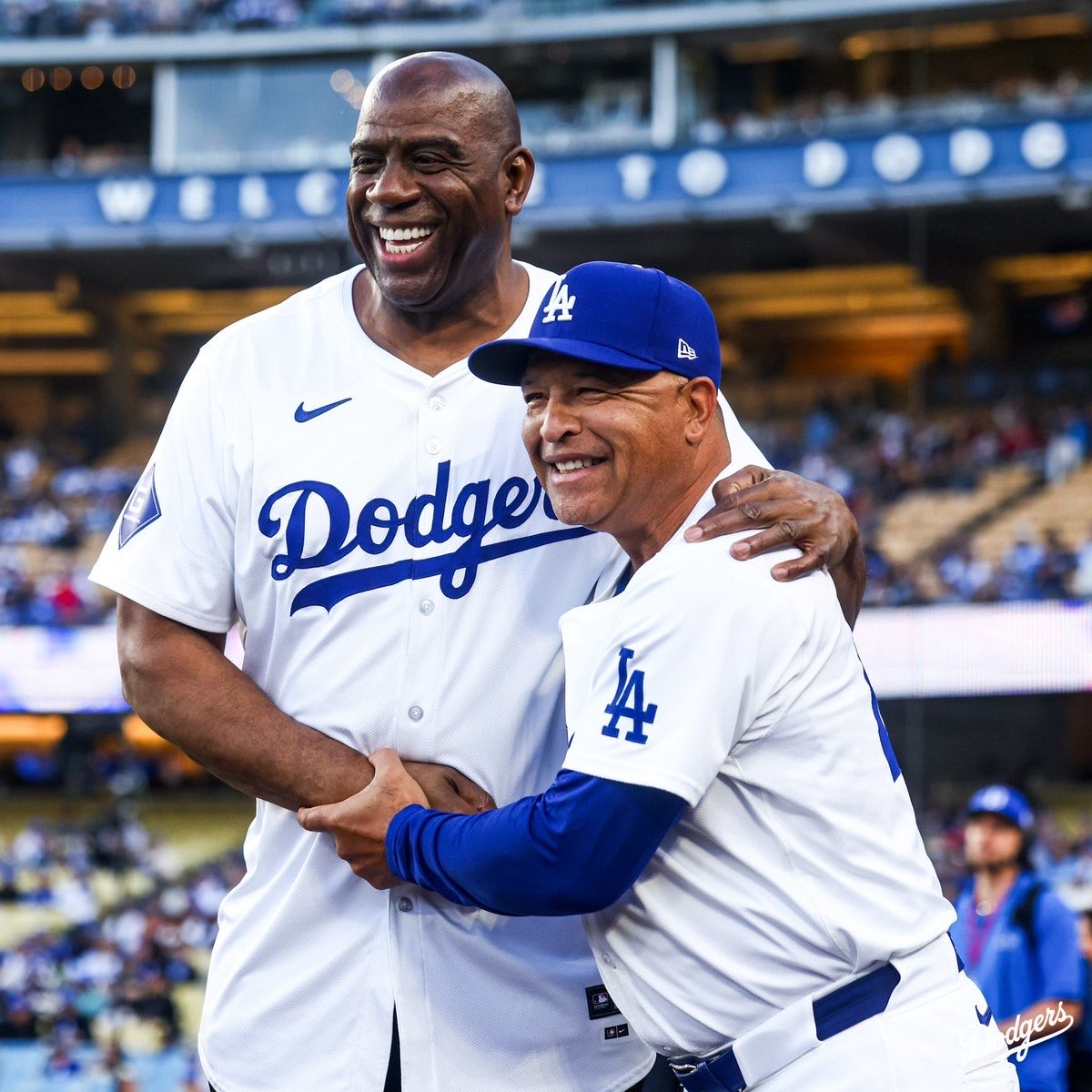 MagicJohnson's tweet photo. Cookie and I want to congratulate our Los Angeles Dodgers, Dave Roberts and his staff along with Dodger fans around the world for clinching the NL West title for the 13th time in 14 years! https://t.co/PhA5OL9qOB