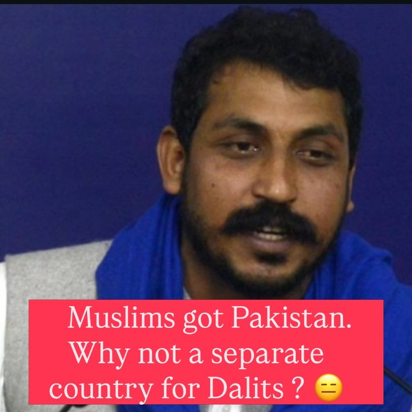Warlock_mohit's tweet photo. Muslims got Pakistan. Why not a seperate country for Dalits?

- Chandrashekhar Azad Ravan is demanding a separate country for Dalits. 

Those who wish to partition India are anti-nationals. This individual belongs in jail. He should be treated just like Umar Khalid. https://t.co/AO08qXAWIh