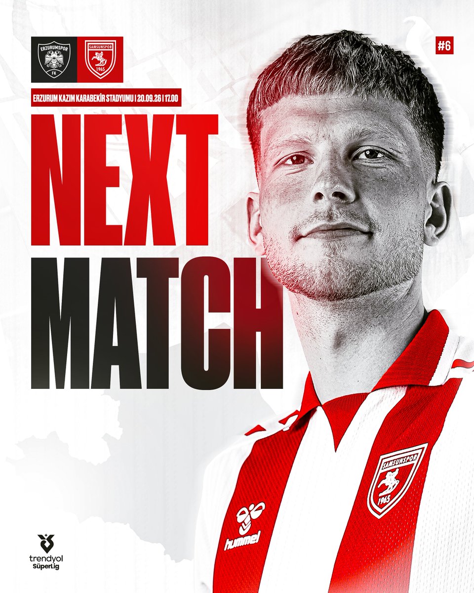 Samsunspor's tweet photo. 🚩
@Erzurumspor 🆚 @Samsunspor
🗓️ 20 Eylül Pazar
⏰ 17.00
🏟️ Erzurum Kazım Karabekir Stadyumu
📺 beIN Sports 2

#Samsunspor #AtatürklüArma #ERZvSAM https://t.co/g3Jjby8mCs