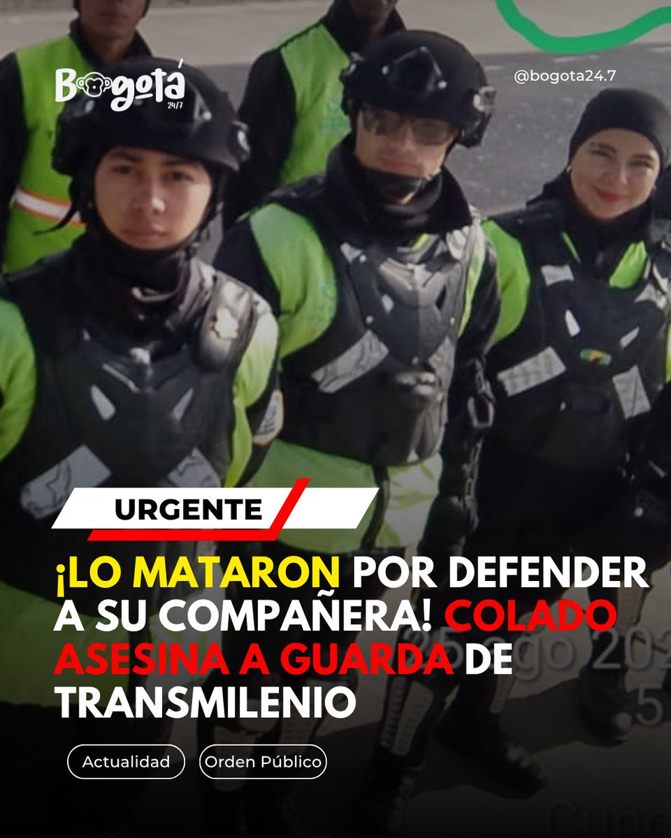 NotiBogota247's tweet photo. 🚨 MURIÓ POR PEDIR QUE PAGARAN EL PASAJE

Cristian Garzón, guarda de seguridad de 27 años, fue atacado con arma blanca mientras realizaba labores de control de anti-evasión en la estación Terreros.

¿Hasta dónde puede llegar una confrontación por evadir un pasaje? https://t.co/8AtA7IBwdy