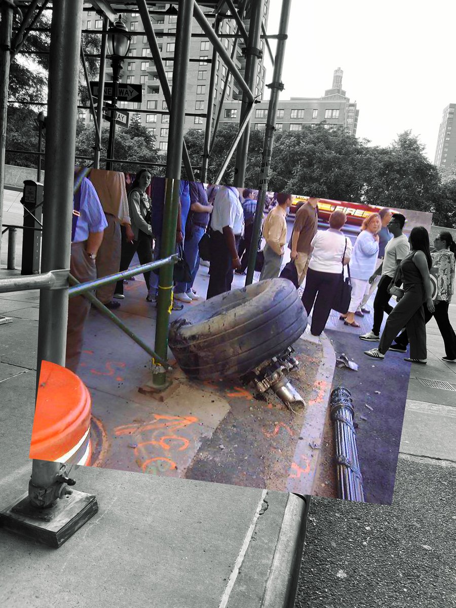 photochrono's tweet photo. September 11th American Airlines Flight 11

2001 / 2024

Upon impact the tire explodes through Tower 1 &amp; lands more than 5 football fields away (1600ft) at the corner of Rector &amp; West St.

Dazed New Yorkers wander past, blocks from Ground Zero as the morning starts to unfold... https://t.co/We5bh1MgC1