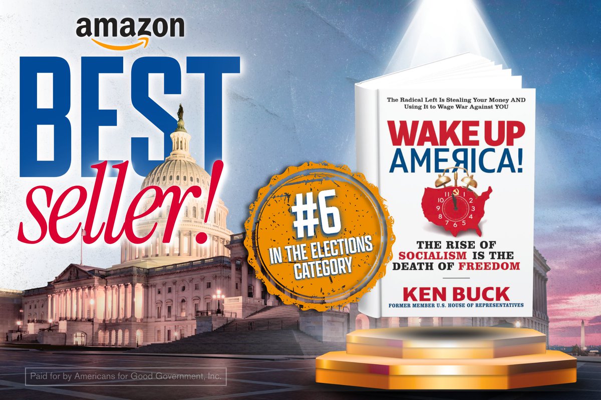 ForGoodGov's tweet photo. Wake Up, America! just hit #6 on @amazonbooks Elections bestseller list.

@FmrRepKenBuck  spent 8 years in Congress fighting to stop the national debt from climbing past $18 trillion. This book is why he's not staying quiet about it. 

Get your copy: https://t.co/2CvM28Rdmj https://t.co/z0B3zTdXiW