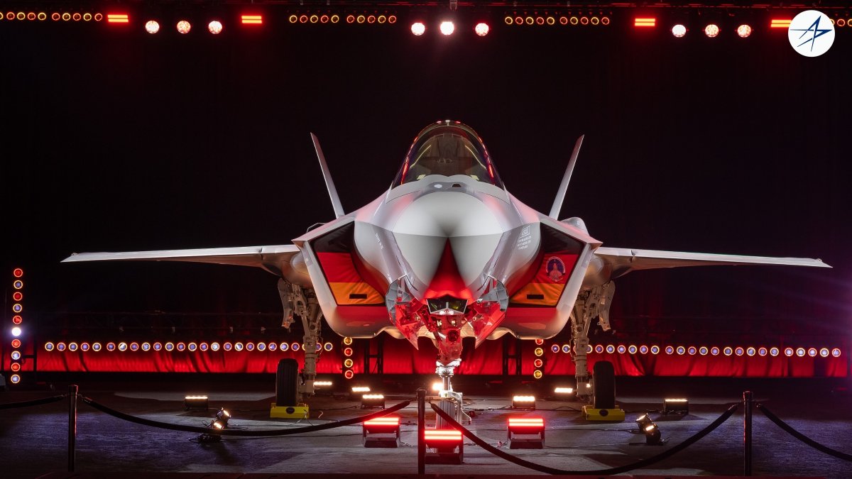 LockheedMartin's tweet photo. Today, Germany’s first F-35 took center stage at its official rollout ceremony. 🇩🇪

A defining milestone bringing 5th Gen capability to the Luftwaffe to strengthen deterrence, interoperability with NATO allies and security for decades to come. https://t.co/o3GS0h7dAp