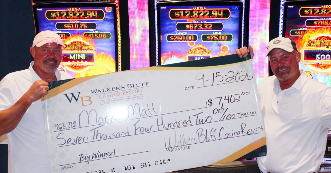 WBCResort's tweet photo. Seeing double? Not quite. ���

Shout out to Mark for hitting a $7,402 jackpot on #FireLinkTripleNova, along with his twin brother Matt who was right there to help him celebrate the big win (and hold the check). 🥳

Must be 21+. Gambling Problem? Call 1-800-GAMBLER https://t.co/1S2zctmkds