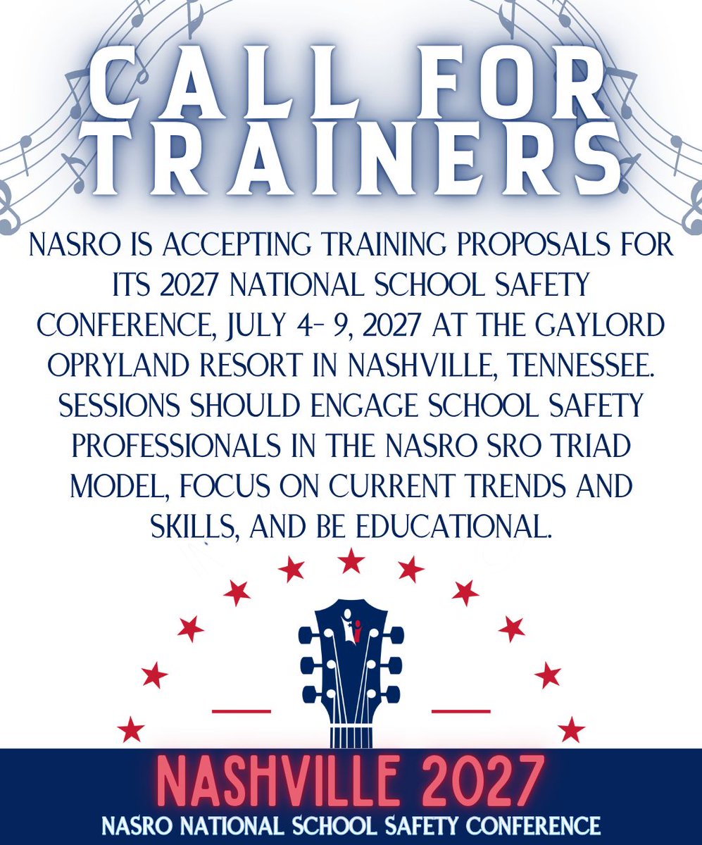 NASRO_Info's tweet photo. Have expertise to share with the school safety community? NASRO wants to hear from you! We’re looking for engaging, practical sessions that bring new skills, current trends and fresh ideas to SROs, SSOs, educators and administrators.

Submit your proposal: https://t.co/SOWfzUMpDI https://t.co/3ONGY3Wv1e
