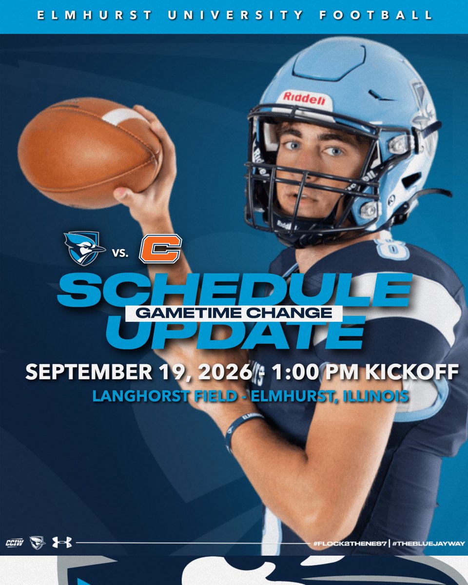 ElmhurstU_FB's tweet photo. 🚨SCHEDULE UPDATE🚨

We will Kickoff at 1:00PM tomorrow! https://t.co/zFl5UmZKy7