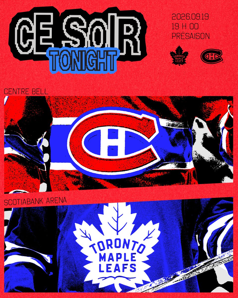CanadiensMTL's tweet photo. Jour de match! It’s game day!

📍 Centre Bell / Scotiabank Arena
🕖 19 h 00 / 7:00 p.m.
🎟️ https://t.co/LHH88T0qSa
📺 RDS / RDSI / TSN2 / SN1
📻 98,5 FM / TSN 690

#GoHabsGo https://t.co/oAbkIuLhDh