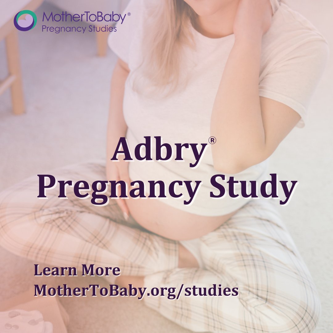 MotherToBaby's tweet photo. Are you pregnant and taking ADBRY® (tralokinumab-ldrm) for eczema? Volunteer for our study today. It involves phone interviews. To get started, complete our easy online form: https://t.co/tOf1lEN96s or call us at 877-311-8972. https://t.co/rZqPijmPGB
