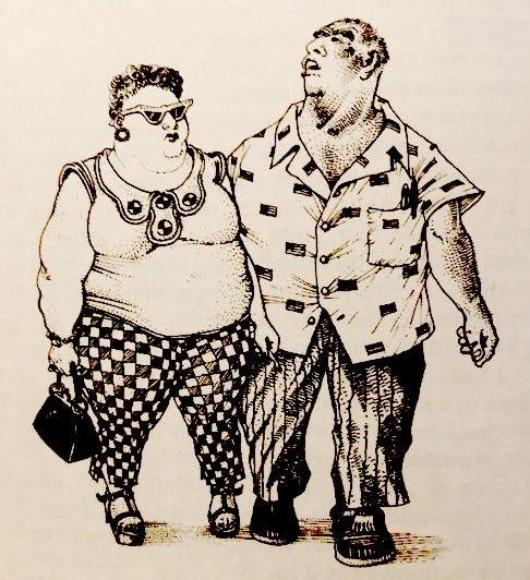 Will_Tanner_1's tweet photo. One problem is an obsession with comfort. People in the past dressed and built to present a sense of uplifting refinement and dignity, not just to be as comfortable as possible. That has been lost, and so you see obese buffoons waddlng about in cookie monster pajama pants

The bigger problem, and the one that led to that being swallowed hook, line, and sinker by much of society, is prole drift: the tendency of the proclivities and habits of the underclass to, in an egalitarian democracy, gradually become the habits and proclivities of everyone. Paul Fussell drew attention to this in his book Class in the 80s, and it has gotten far worse since then

This killed any societal spirit that would trend towards beauty, rather than mere gaudiness or incitement to lust. For one, the underclass certainly puts comfort before dignity, and so we're getting a full dose of that. But it's everything else too, paticularly the general apathy about anything "nice" and a total lack of sense regarding manners, decorum, cultivation, and so on

Who would build a cathedral in a land of cargo shorts and sandals or tank tops and sweatpants? Who would build a restaurant panelled with oak or with a marble floor if the patrons will wear in their ball caps and eat a steak with their hands? Who is going to get out the silver and china when they're worried their guest will pocket a teaspoon? No one. And so it's not done, and all the little things that made life beautiful are replaced with what is easy, efficient, and cheap