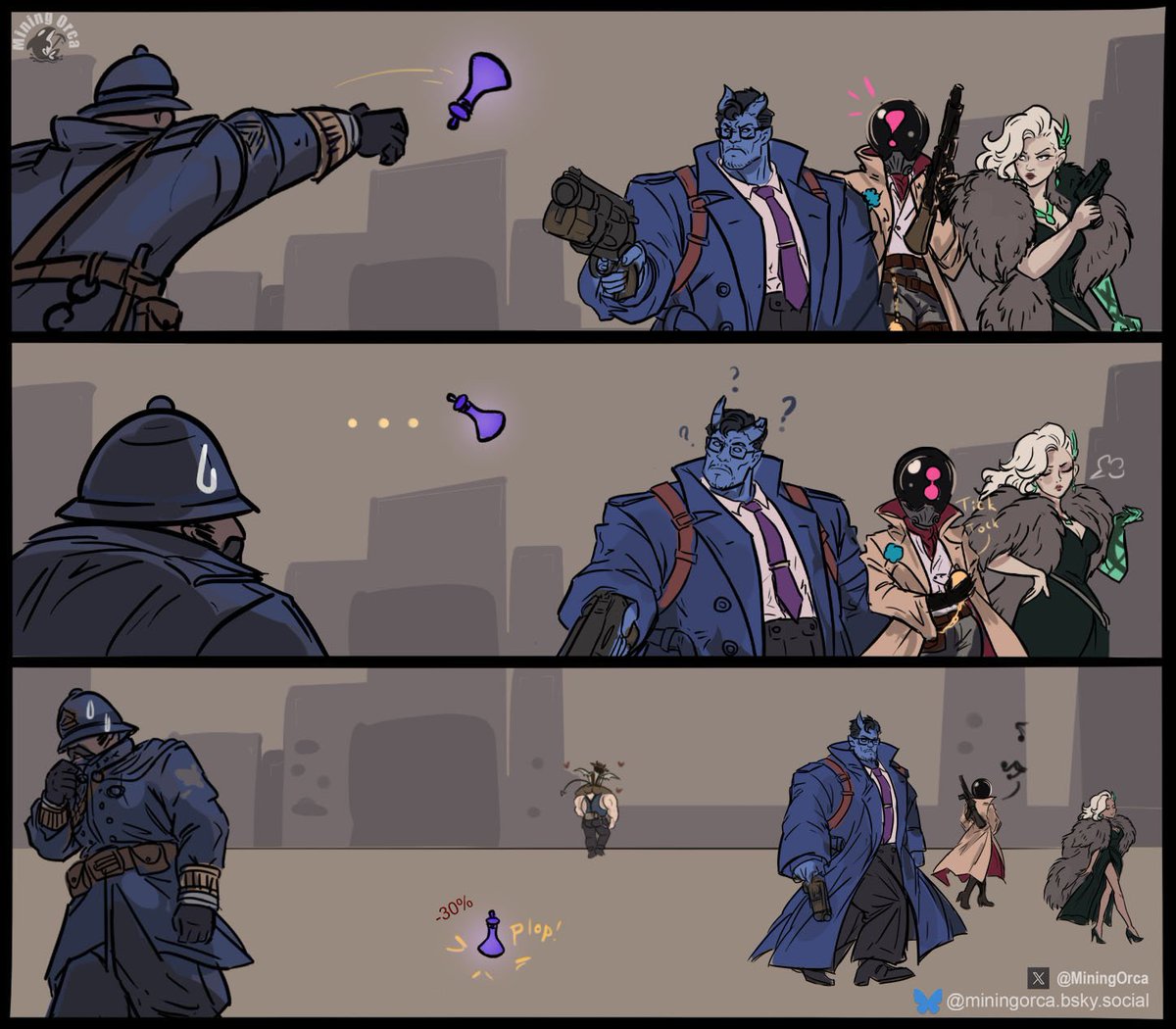 MiningOrca's tweet photo. Warden is still adjusting to the new flask physics #deadlock #fanart https://t.co/LOFaEgcLET