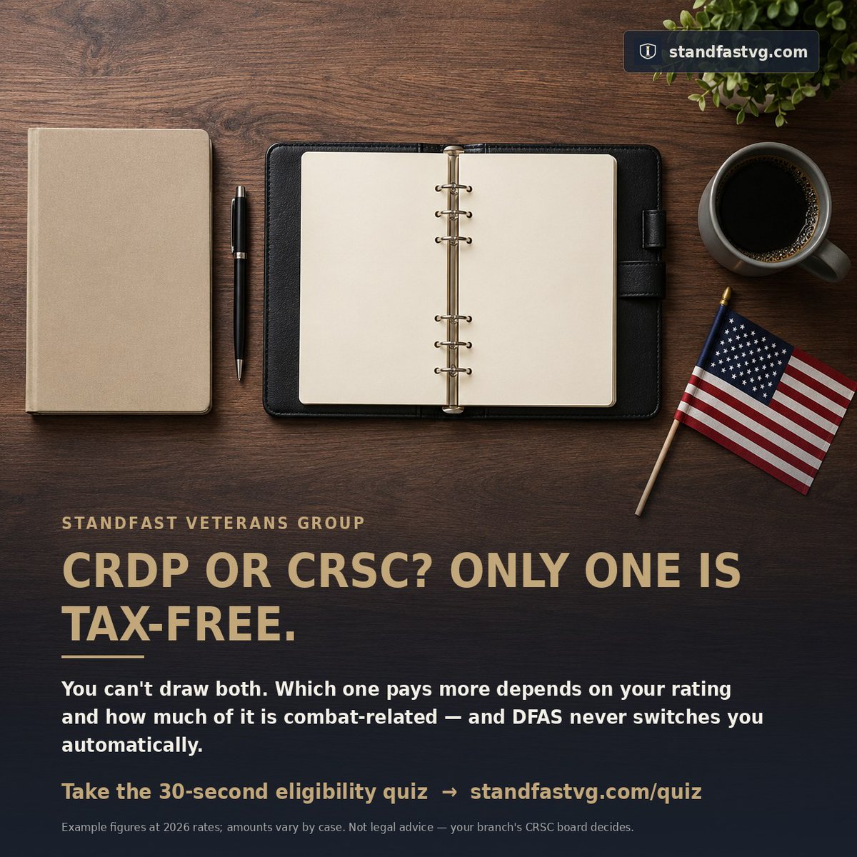 StandfastVG's tweet photo. One retirement check. Two programs. You can only draw one of them.

CRDP is taxable. CRSC is not. The same gross can leave very different money in the household.

Run both: https://t.co/oMP52zDi89

Your branch decides. #CRSC #CRDP https://t.co/BF4KFgJx8N