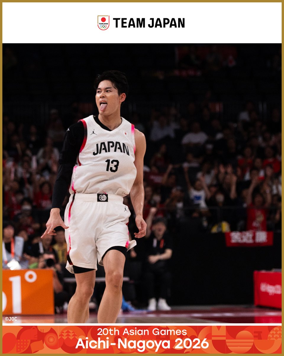 TeamJapan's tweet photo. ◤ 📸  TEAM JAPAN Shots #愛知名古屋2026 ◢

🏀バスケットボール 男子
準決勝

#TEAMJAPAN が中国を97-78で下し��
64年ぶりの決勝進出です！！🇯🇵🔥

決勝は9/20(日)19:40より、韓国と対戦します！

@JAPAN_JBA
@AsianGames_2026
#ともに一歩踏み出す勇気を

愛知・名古屋アジア大会はTBS ▶︎ @TBS_TV_S1