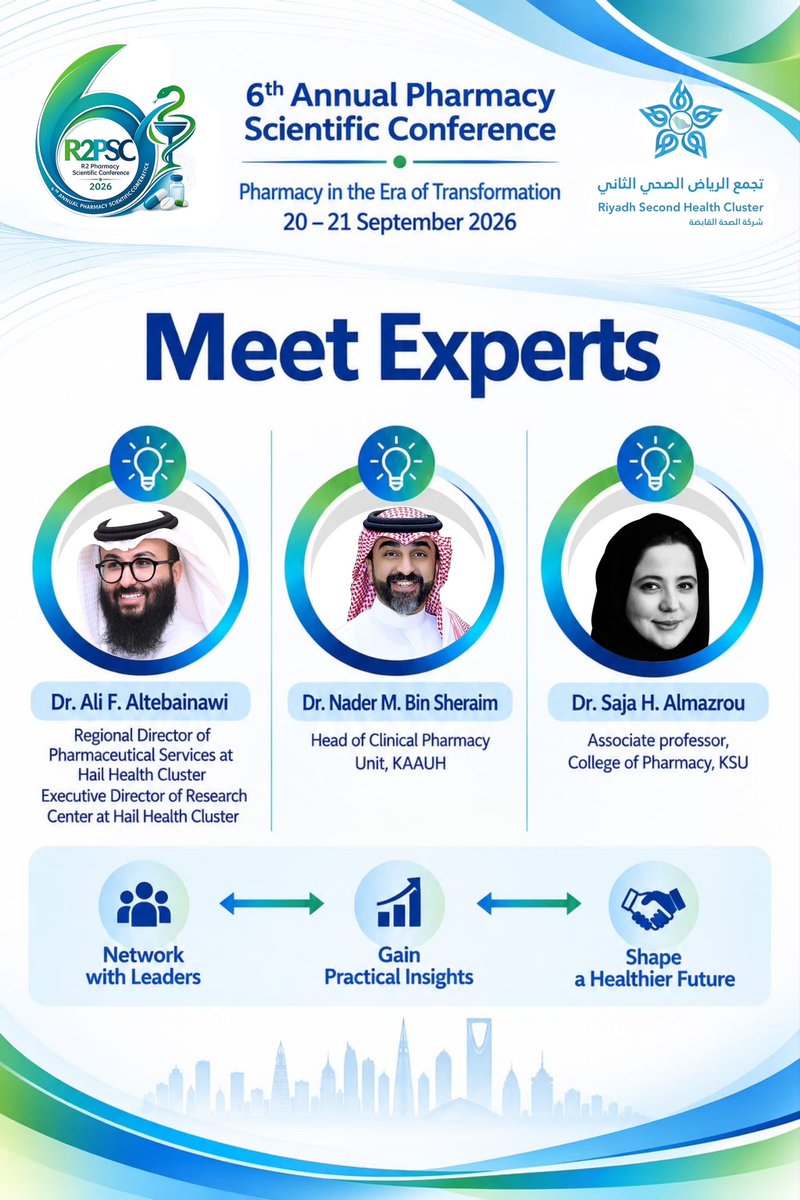 Khadijtur's tweet photo. فرصة للقاء نُخبة الخبراء والمتخصصين! 💡

ضمن ف��اليات المؤتمر العلمي السادس للصيدلة لـ #تجمع_الرياض_الصحي_الثاني (#R2PSC)انضم إلينا في جلسات
 (Meet Experts) لـ:

🔹 التواصل مع القادة وصناع القرار
🔹 صياغة مستقبل صحي أفضل

احجز مقعدك الآن:
🧷 https://t.co/dqe3NI20Wi https://t.co/VqKQ10XKFL