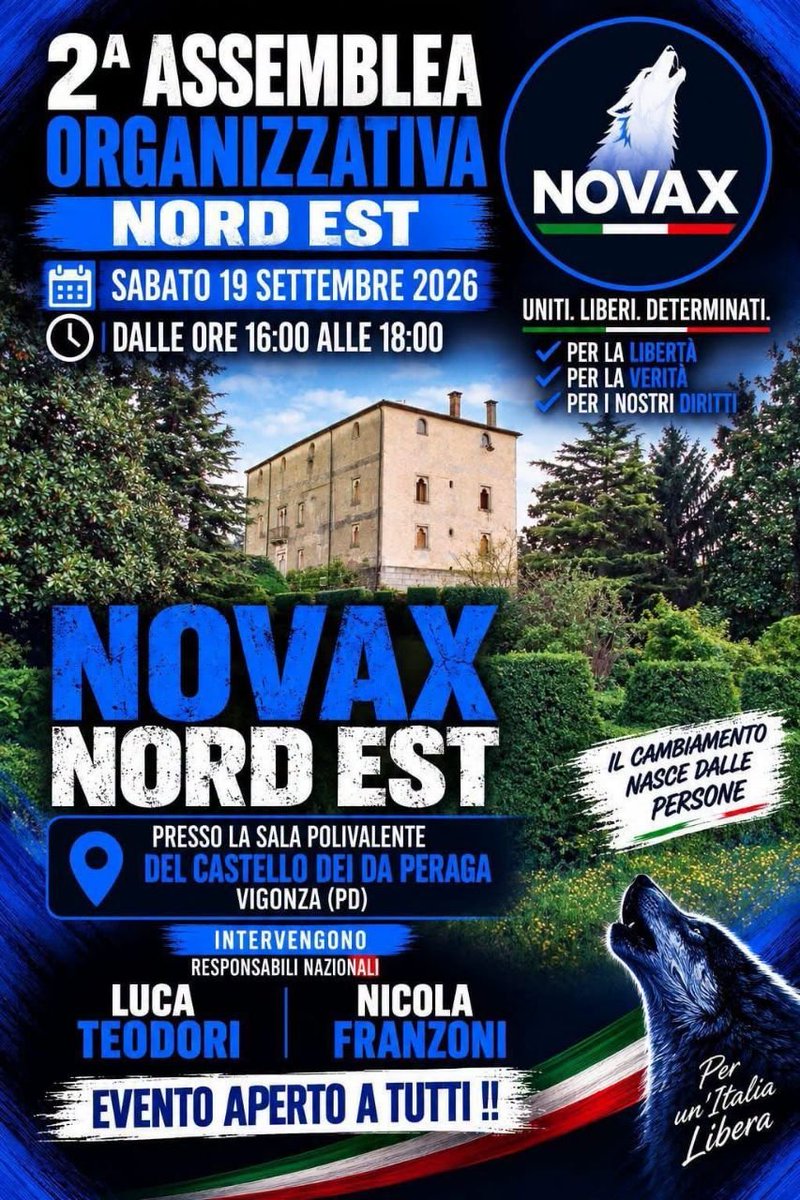 LucaTeodori3V's tweet photo. DOMANI ORE 16.00 A VIGONZA DI PADOVA
#NOVAX #Vaccino #lira https://t.co/3d1SlkUF3C