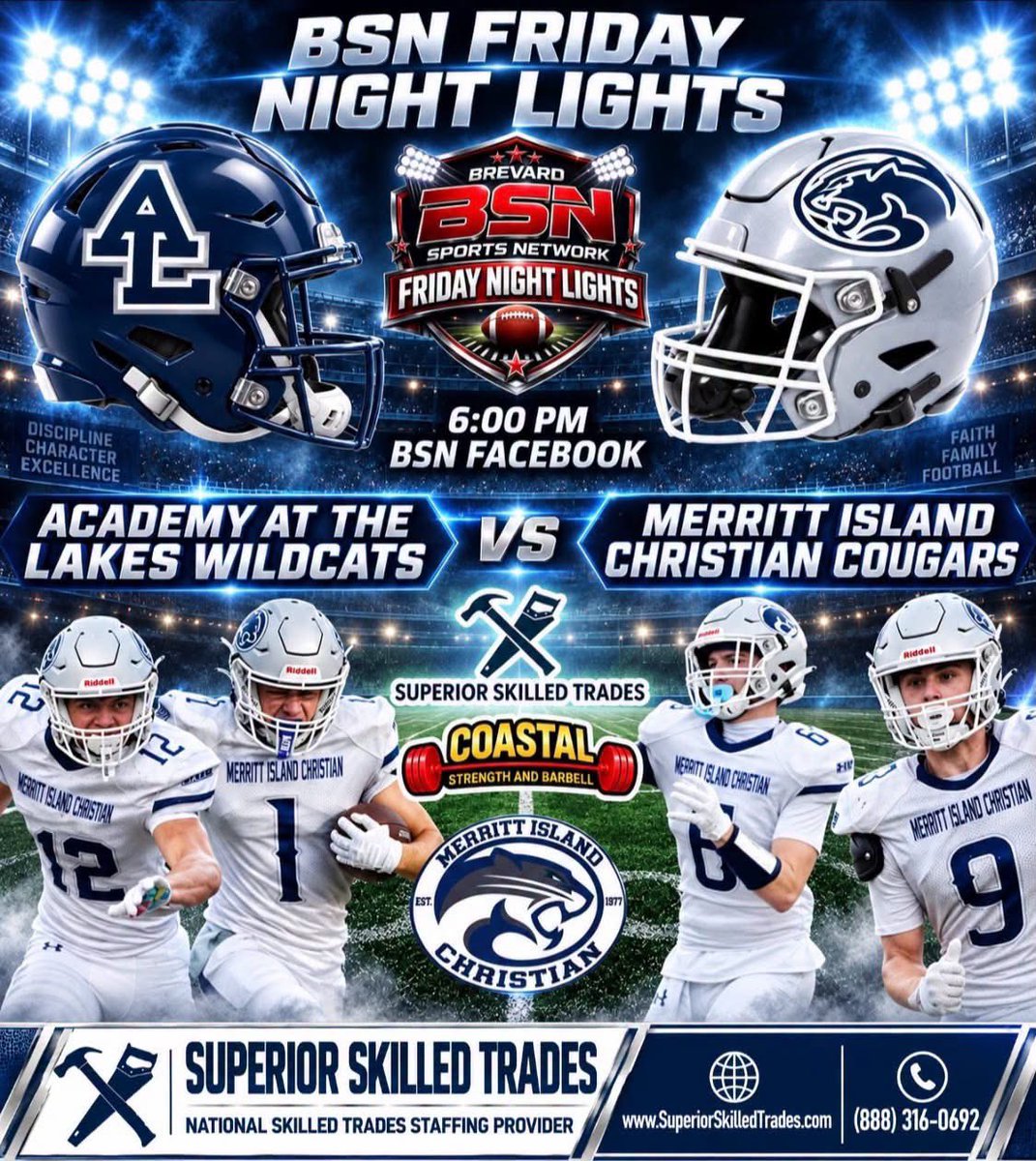 SportsBrevard's tweet photo. BSN FRIDAY NIGHT LIGHTS: UNDEFEATED @MICFootball HOSTS @AATLWildcats IN @SSAAFootball 8-MAN ACTION
Read the preview here: https://t.co/Q71RZRubbH
#FridayNightLights #MerrittIslandChristian #MICS #Cougars #SSAA #8ManFootball #BrevardCounty #HighSchoolFootball https://t.co/68qklbwuoF