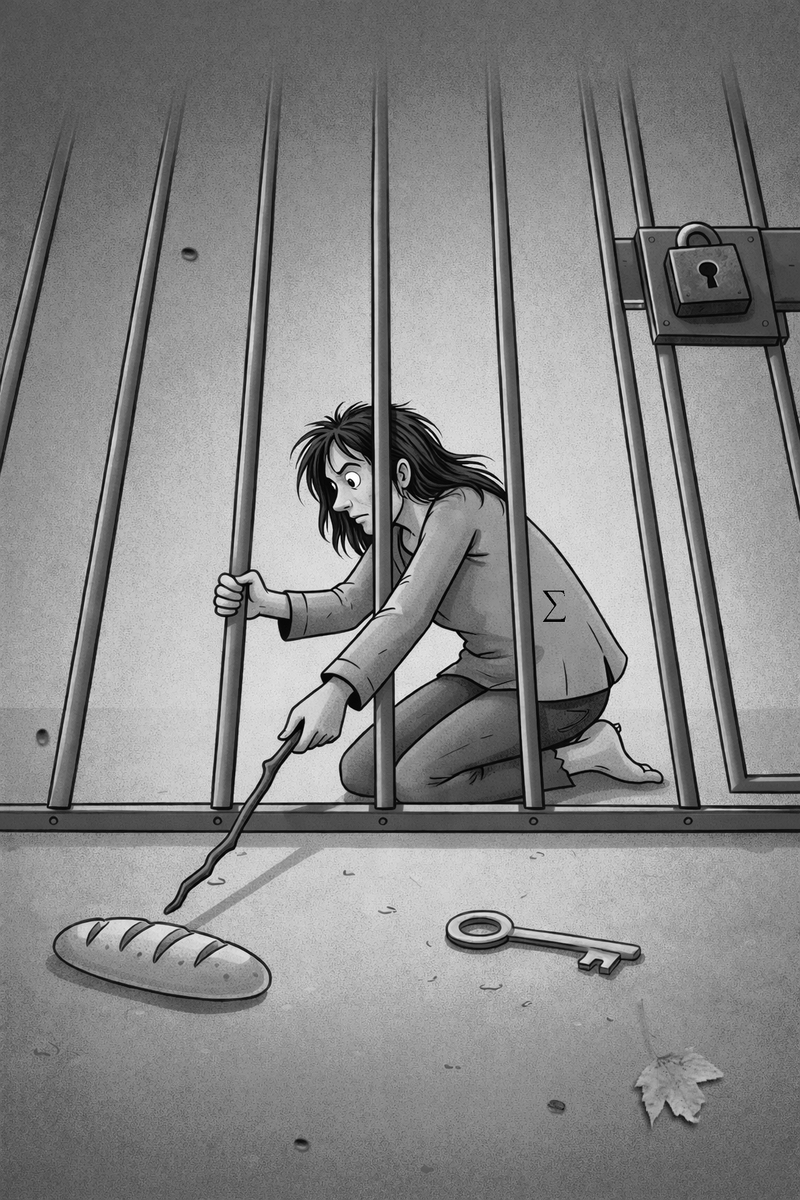 pickover's tweet photo. Why did the prisoner choose the bread instead of the key?  "If you know the answer, you're either a philosopher or a scientist."  (This kind of puzzle and similar image have been circulating widely on the Web for many years.) https://t.co/xfaawdxPmq
