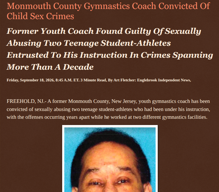 ArtFletcher9's tweet photo. Monmouth County Gymnastics Coach Convicted Of Child Sex Crimes https://t.co/23wvhWBn4S via @Englebrooknews #NewJersey #CrimeNews #MonmouthCountyNJ #GuiltyVerdict #Gymnastics #Coach #Child #SexCrimes #OceanCountyNJ #ChildPredator @HRG_Media @LodiNJNews @fordmb1 @SarahGeving1 @Shannon96574094 @DanCook26214426 @Daytobehappy @janninereid1 @gator4kb18 @TrumpWasRite2 @KathyKbrose @RobGerundo @JimBobW49