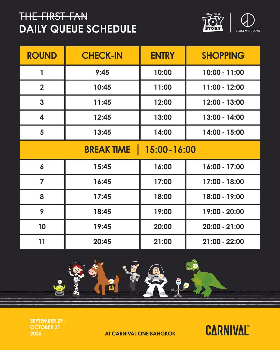 gdontop_th's tweet photo. [จองคิว Online] TOY STORY | PEACEMINUSONE: THE FIRST FAN AT CARNIVAL 🇹🇭

​📍 CARNIVAL One Bangkok
📅 29.09 – 31.10.69
🎟️ จองคิว 21.09 เวลา 10:00 น.
🔗 EVENTPOP https://t.co/N110G9EV2g

• ​จำกัด 1 ชิ้น/SKU
• ไม่เกิน 10 ชิ้น/1 รายการสั่งซื้อ

​#CARNIVALBKK #PEACEMINUSONE #GDRAGON https://t.co/324GxdwhlB