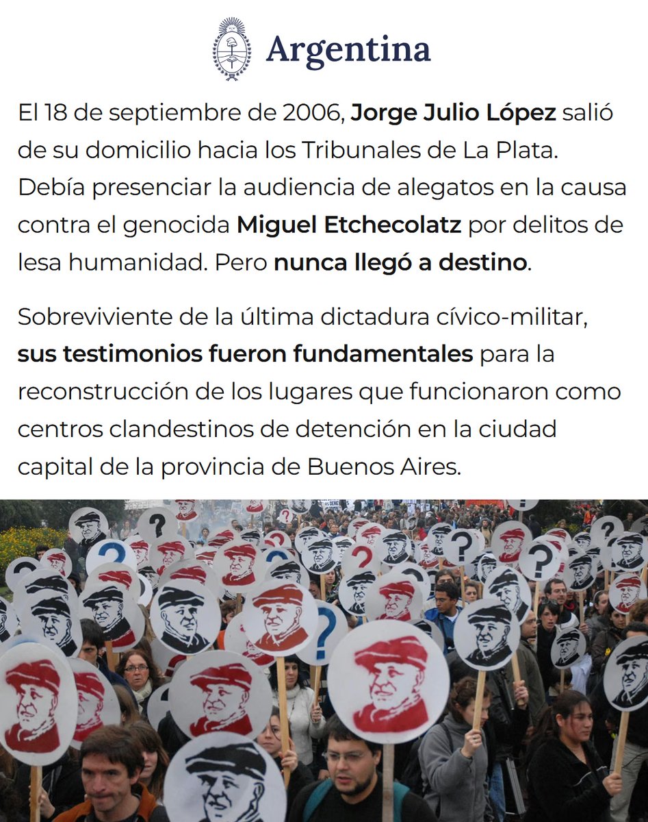 porquetendencia's tweet photo. "Jorge Julio López":
Porque se cumplen 20 años desde su desaparición https://t.co/lXksFeN0UT