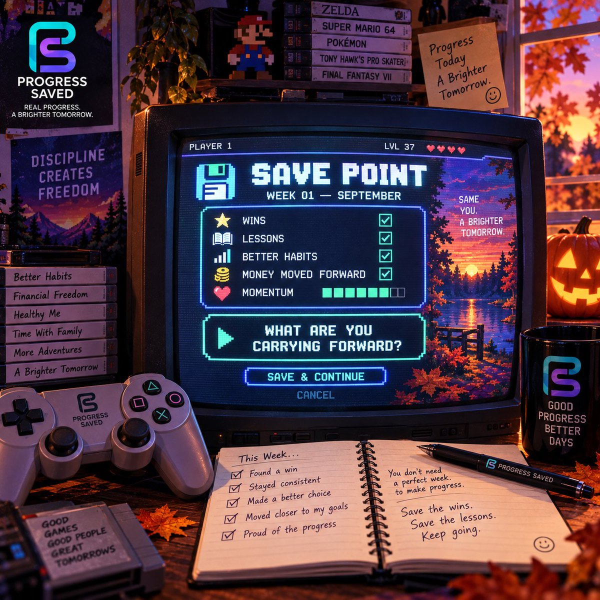 ProgressSavedHQ's tweet photo. 🎮 SAVE POINT — SAVE YOUR PROGRESS

Before you close out the week, take a second to save your progress. 💾

What did you do better?
What did you learn?
What should you carry into next week?

You don’t need a perfect week to make progress.

1/2 https://t.co/BDxCiAeEPf
