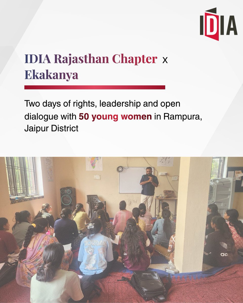 IDIALaw's tweet photo. We often think of legal education as something meant for people who want to become lawyers.

But access to the law starts with knowing your rights, understanding how the law affects everyday life, and knowing who to turn when those rights are at stake.

That is the idea behind Law For All. IDIA Increasing Diversity by Increasing Access to Legal Education) takes dialogue around law and legal education beyond law schools, bringing them into communities and creating space for people to ask questions and understand the law in practical ways.

In Rampura, this meant conversations around marriage, inheritance, workplace harassment, domestic violence, child protection and more.

Through its collaboration with Ekakanya Foundation, IDIA has now conducted its third legal awareness workshop together since 2023.

Because at IDIA, access is not just about reaching more people. It is about making legal education relevant, understandable and useful to the communities it reaches.

#IDIA #DiversityInLaw #LawForAll #LegalEducation #Rajasthan
