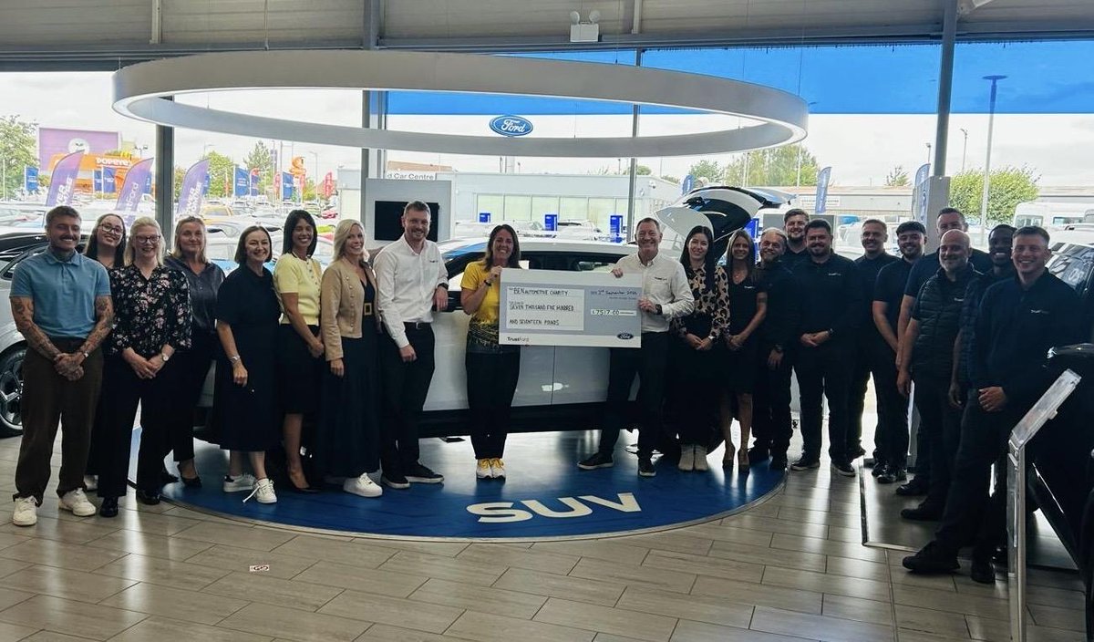 TrustFordUK's tweet photo. We were delighted to present @Ben with a cheque for over £7,500 following our colleagues’ incredible fundraising efforts💛 

A huge well done and thank you to everyone who took part in the Glencoe Challenge, helped raise funds and supported this fantastic cause 🏔️👏 https://t.co/mbqf8vcK40