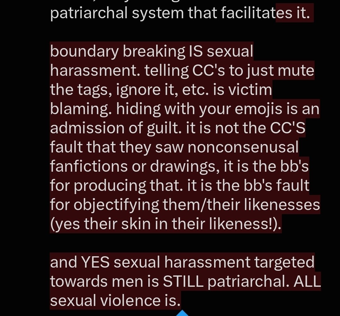 jacksaholic's tweet photo. i think every mcyt fan should make an effort to understand rape culture.

im sick of bb's being purposely dense and crying "stop calling us rapists!! youre watering down rape!!" when nobody is accusing them of that. rather, they are agents in the patriarchal system that + https://t.co/618ZtaHbsA