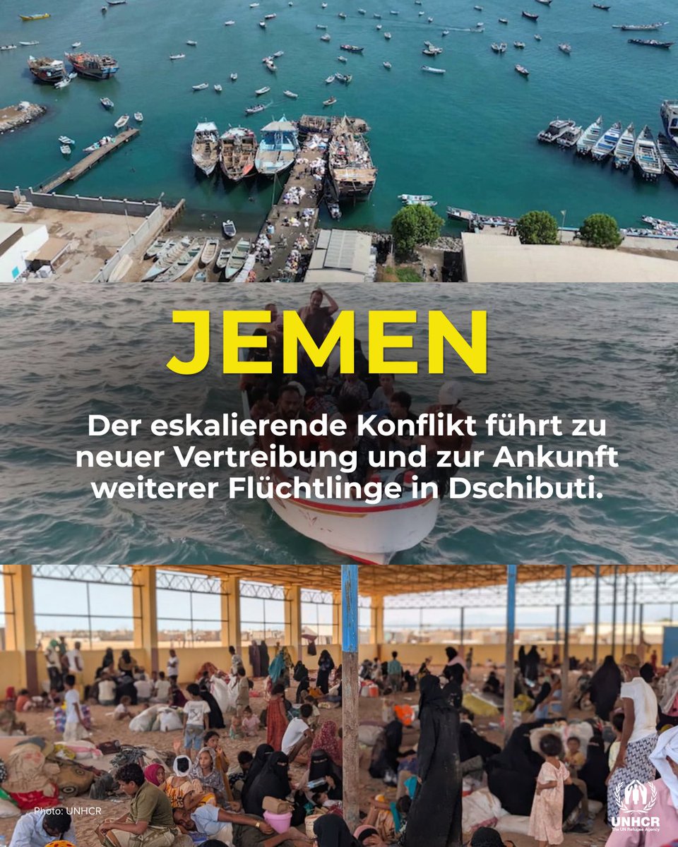 UNHCR_de's tweet photo. Der Konflikt im Jemen führt zu neuer Vertreibung &amp; zur Ankunft weiterer Flüchtlinge in Dschibuti.

Mehr als 100.000 Menschen wurden im Jemen vertrieben, während allein in dieser Woche 2.400 Menschen aus dem Jemen auf der Suche nach Sicherheit in Dschibuti angekommen sind. https://t.co/8cgDyx7VQ0
