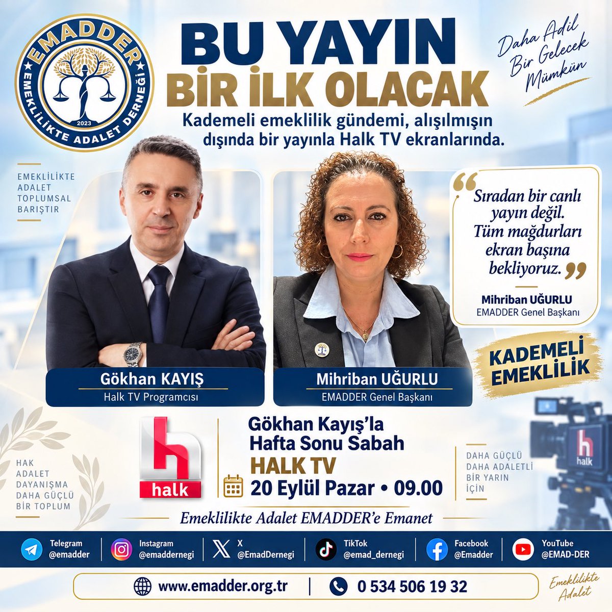 Bbsc_m's tweet photo. Heyecanla bekliyoruz..!!!
Halk TV ye sonsuz teşekkürler 

🎙️ Gökhan Kayış’la Hafta Sonu Sabah
📺 Halk TV
📅 20 Eylül Pazar
⏰ 09:00

@EmadDernegi 
#Halkkademeistiyor https://t.co/hhYq92SmAY