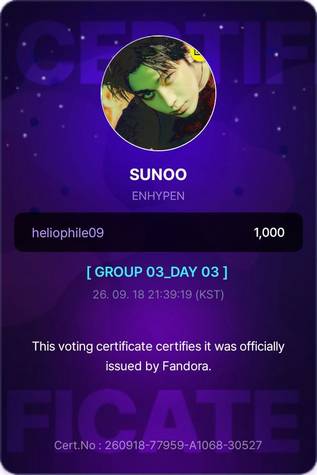 heliophileVTS's tweet photo. To celebrate the opening of our account, despite not meeting the min proofs required, we decided to drop a total of 3,000 jellies for our poll winner #SUNOO congratulations! #heliophile_proofs https://t.co/q4JmSv0dNk