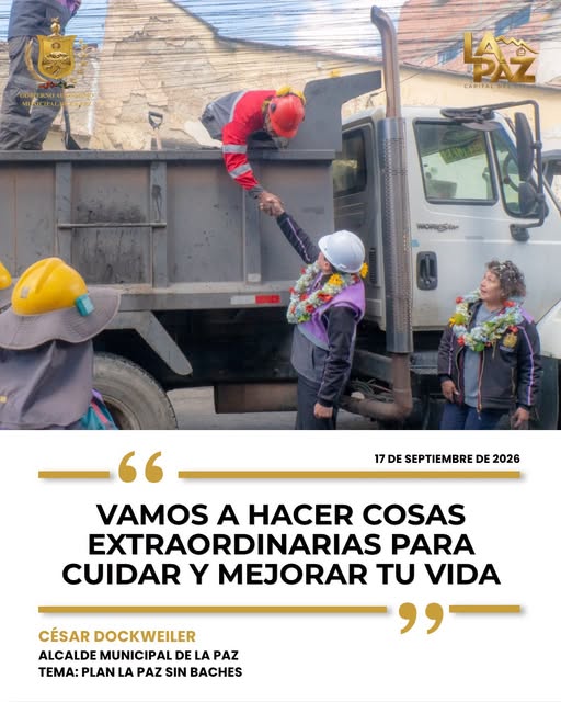 AlcaldiaLPZ's tweet photo. El alcalde César Dockweiler impulsa "La Paz sin Baches" para mejorar la movilidad urbana y la vida de los paceños con intervenciones planificadas.🚧🏙️
#LaPaz #LaPazSinBaches #Obras #GAMLP #GestiónDockweiler #LaPazCapitalDelCielo https://t.co/iv1W3EKAJw