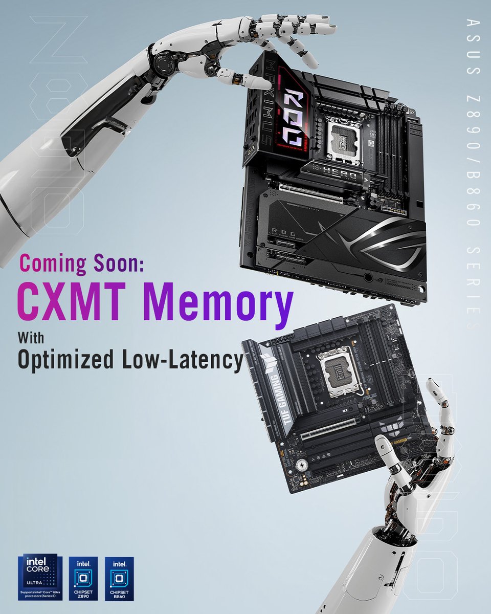 ASUS_ROG's tweet photo. BIOS Updates Rolling Out ⚡

Support for selected CXMT memory with optimized low-latency performance is coming soon. https://t.co/KutXiNKEqy