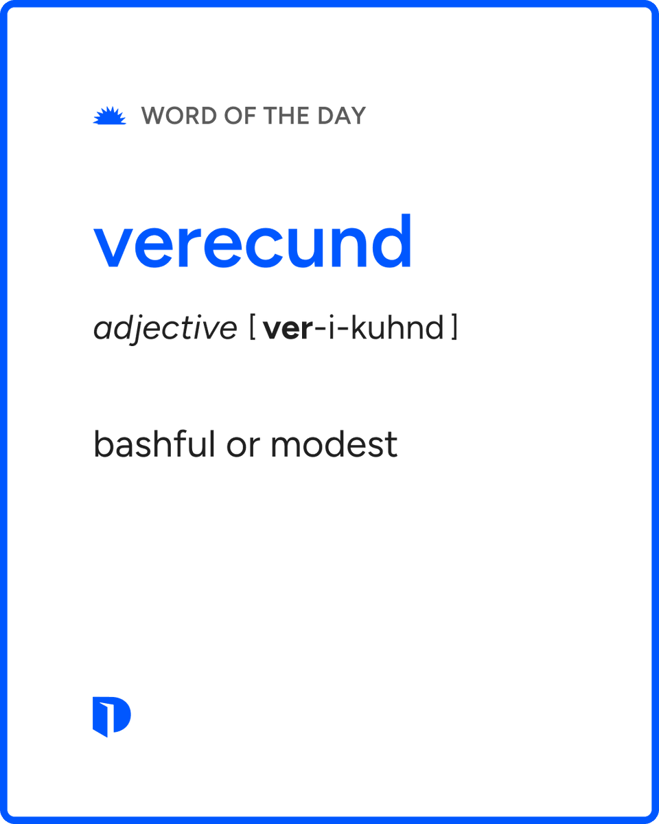 Dictionarycom's tweet photo. Today's #WordOfTheDay is verecund. 

Learn more about this word: https://t.co/pa18Y8uYWZ https://t.co/rbFzAsFRLe