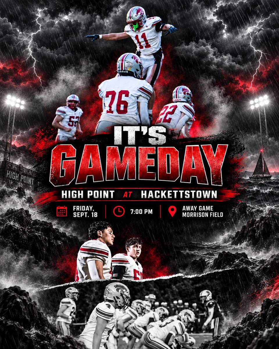 HPFootballNJ's tweet photo. IT’S GAMEDAY.

High Point at Hackettstown
⏰ 7:00 PM | 📍 Morrison Field

🎥 Big State Sports livestream:
https://t.co/3JBKestq5H

#E.A.T #HighPointTough https://t.co/cVQE3Yt2FB
