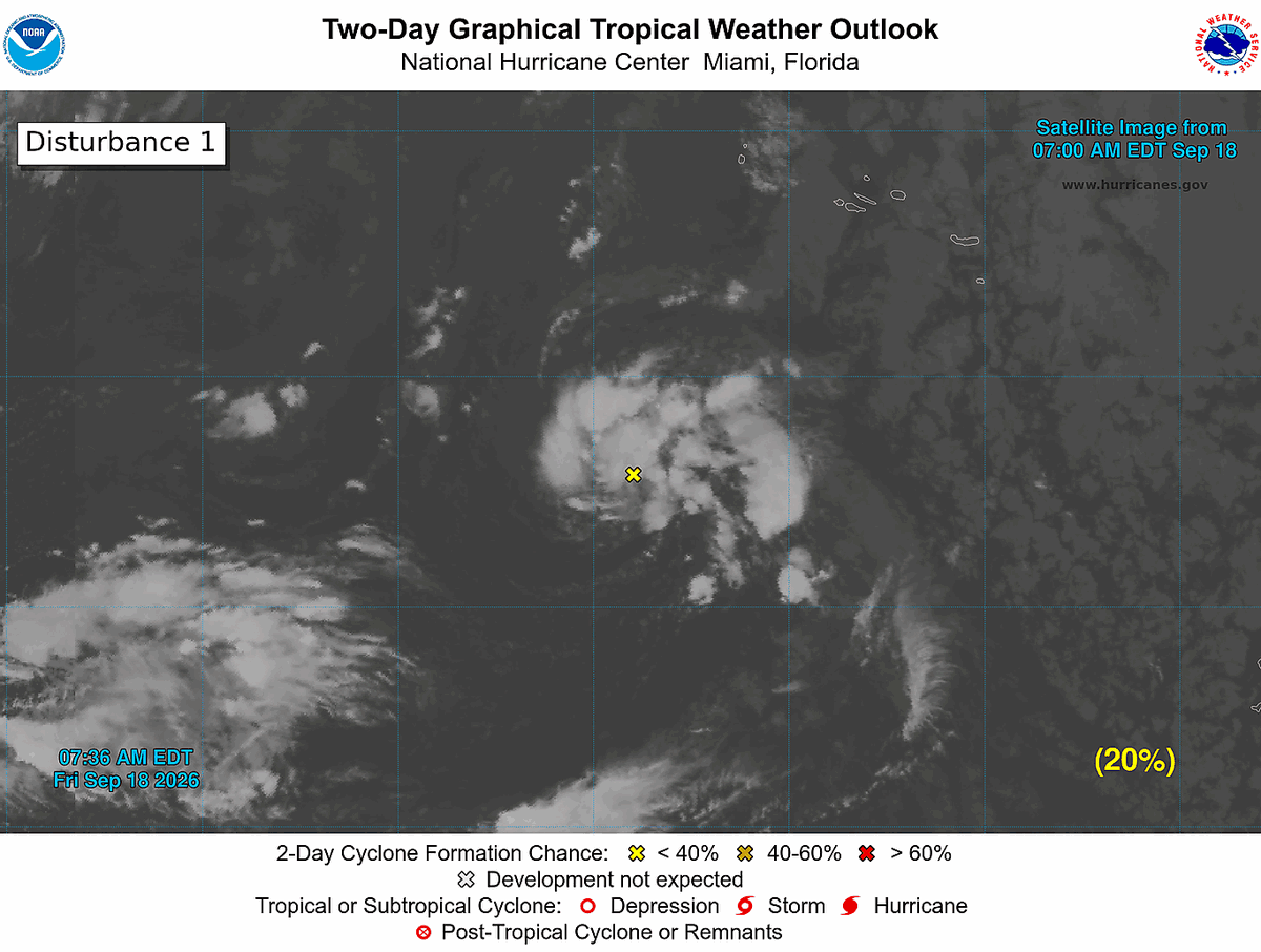 Disturbance zoom in view with 2 day forecast probabilities. 