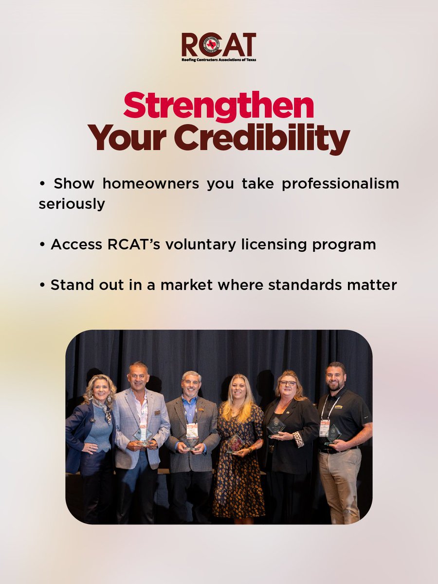 RCAT_tx's tweet photo. RCAT Membership Helps Contractors Stay Connected 📈

It helps you build credibility, stay informed, connect with other professionals, and access resources designed for roofing contractors in Texas.

Learn more:
https://t.co/2CXQ2Ct4yH 

#RCAT https://t.co/7oQMb1T2Sp