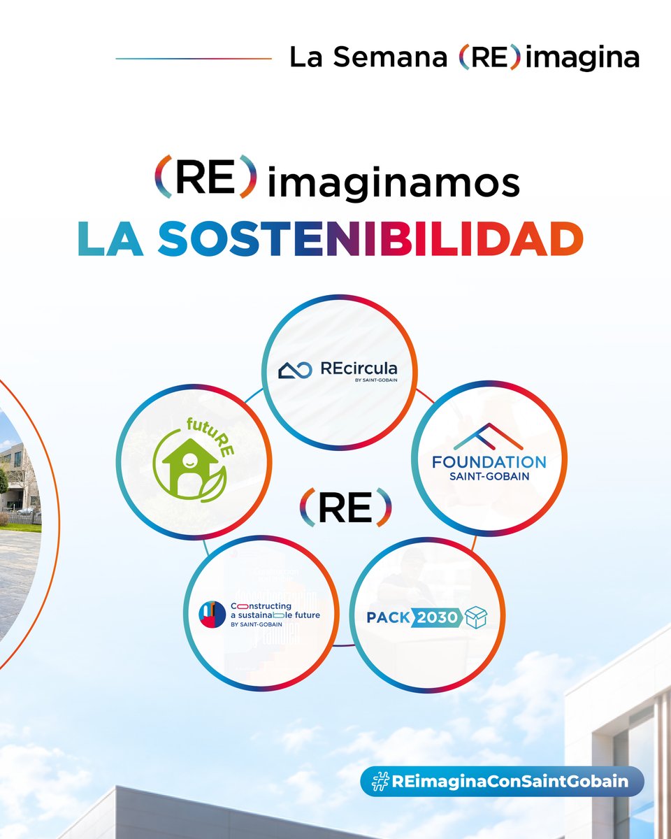 SaintGobainES's tweet photo. 📣 Llega la Semana (RE)imagina. 

(RE)imagina es nuestro roadmap de sostenibilidad. (RE)imaginar es repensar cómo diseñamos, producimos y construimos para hacerlo mejor para las personas y el planeta.

#MakingTheWorldABetterHome #REimaginaConSaintGobain https://t.co/8TPdbOle1X