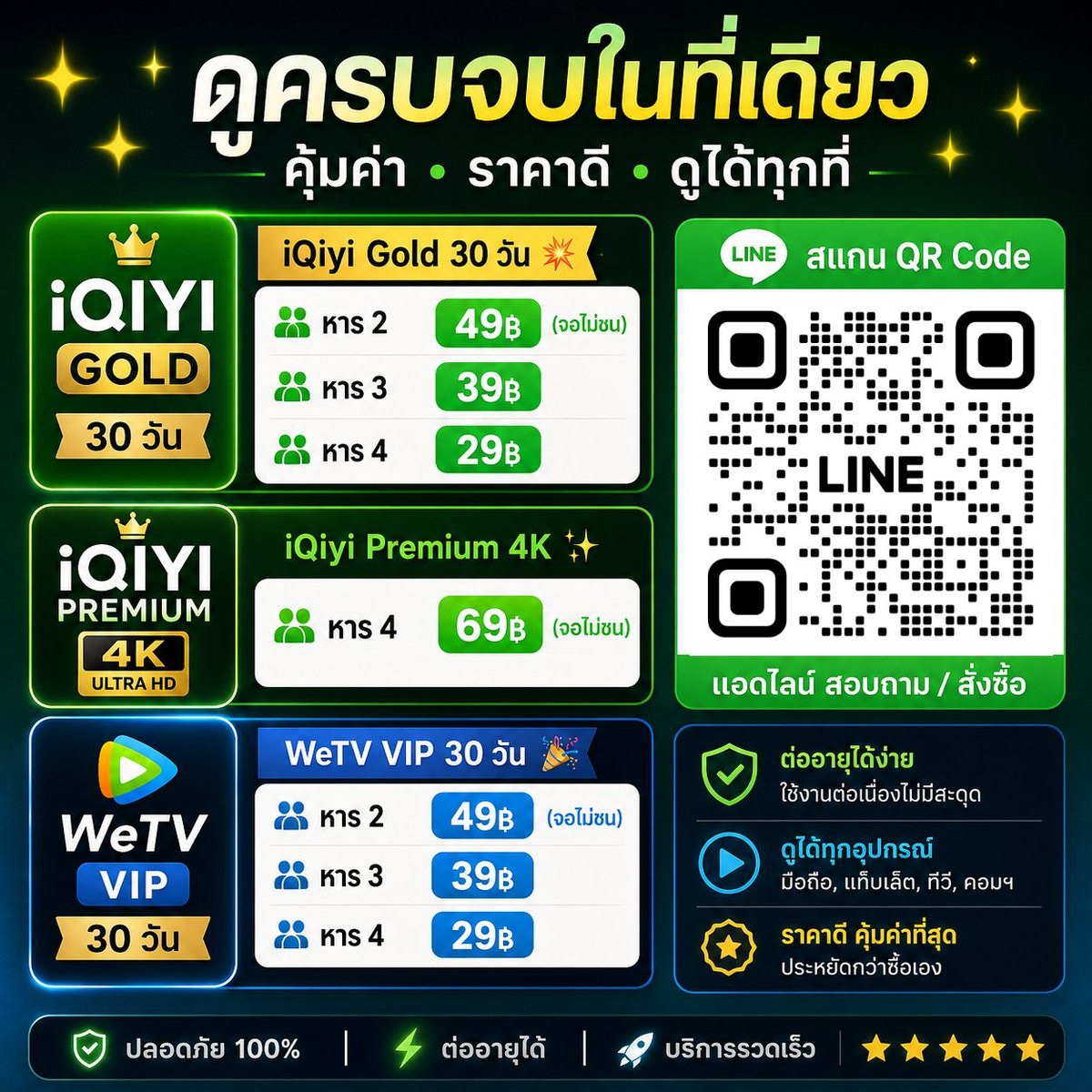anlas47469887's tweet photo. IQIYI GOLD  30วัน 🐶
หาร2 𓏔 49฿ (จอไม่ชน)
หาร3 𓏔 39฿
หาร4 𓏔 29฿

 IQIYI PREMIUM 4K 30วัน 🐱
หาร4 𓏔 69฿ (จอไม่ชน)

 WETV VIP 30วัน  🐯
หาร2 𓏔 49฿ (จอไม่ชน)
หาร3 𓏔 39฿
หาร4 𓏔 29฿

🛒 สั่งซื้อทักL!neหน้าโปรไฟล์

#หารiqiyi #หารwetv #หารอ้าย 
@ admin7568 https://t.co/5rDNKVNoyJ