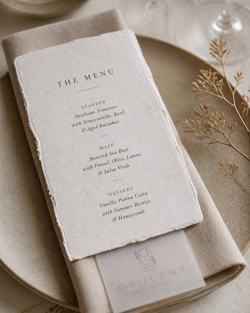 Opulent_Wedding's tweet photo. Texture you can feel. Elevate your tablescape with tactile menus on handmade paper or raw linen. It’s the quiet luxury your guests will remember.

Plan your sensory wedding experience: https://t.co/cTOU3Mac8S

#WeddingDesign #QuietLuxury #OpulentWeddings https://t.co/pFPtYDpJwA