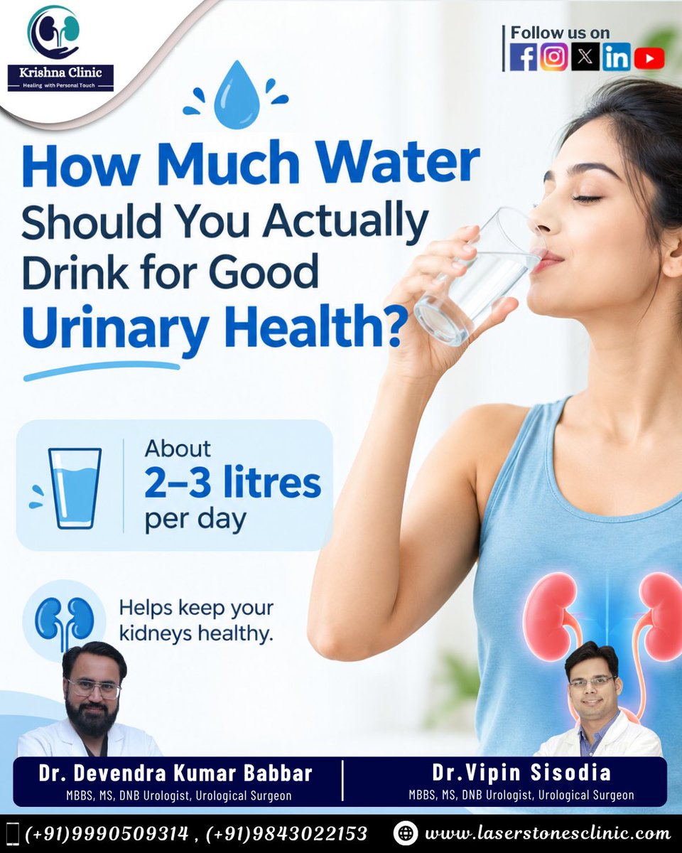 LaserStones's tweet photo. How Much Water Should You Actually Drink for Good Urinary Health?

Dr. Devendra Kumar Babbar
MBBS, MS, DNB Urologist | Urological Surgeon

👨‍⚕️ Dr. Vipin Sisodia
MBBS, MS, DNB Urologist | Urological Surgeon

📞 +91 9843022153
🌐 https://t.co/A4lIegiRix
-
#UrinaryHealth #Kidney https://t.co/eXfCkkNtqY